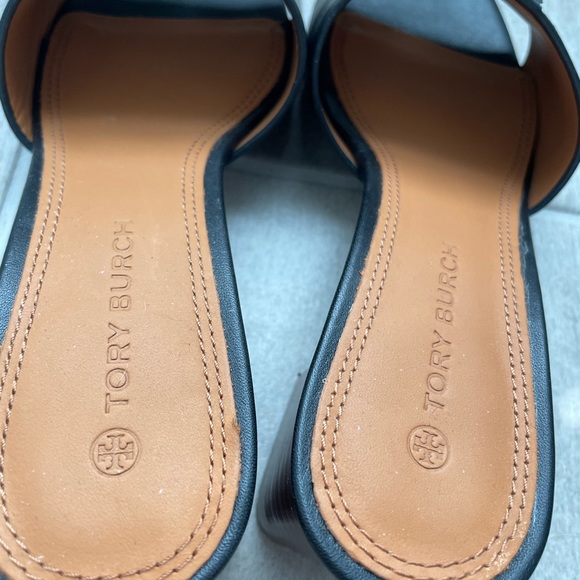 Tory Burch Ines Black Leather Mid Heel Slide Sandals Womens - Picture 3 of 5